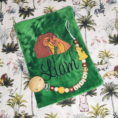 Minky lisse : Vert sapin + Broderie Roi Lion