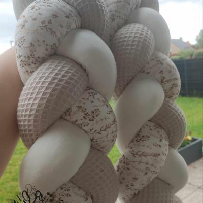 Tresse de lit épaisse de 3m en Coton Ecru / Abeille Beige et Feuilles séchées