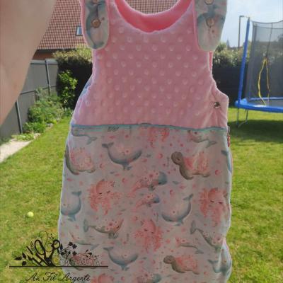 Gigoteuse 0/6 mois été (plaid) en Minky rose et Mer girly