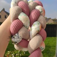 Tresse de lit fine de 2m en Abeille Vieux rose / Torsades Beige et Fleurs Jardin de roses