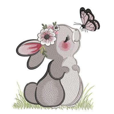 Lapin - Fleurs et Papillon