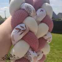 Tresse de lit fine de 2m50 en Torsades Blanc cassé / Abeille Vieux rose et Fleur Moody