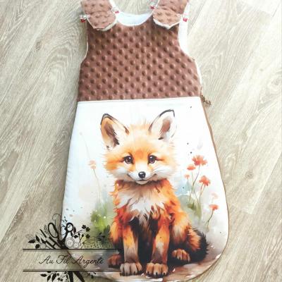 Renard aquarelle / Minky bulles Marron